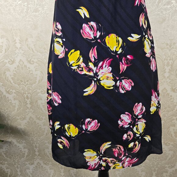 Banana Republic Size 2P Navy Blue Floral Minidress High Neck Cutout Detail - Picture 3 of 16